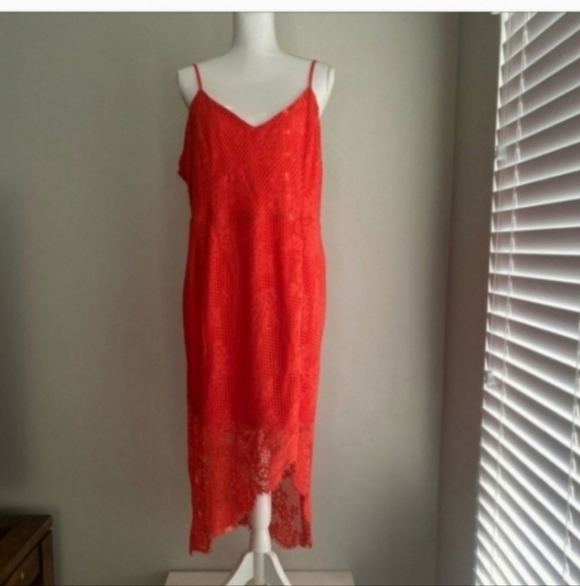 NWT FOREVER 21 GORGEOUS NEON CORAL LACE DRESS 2X - Picture 3 of 6